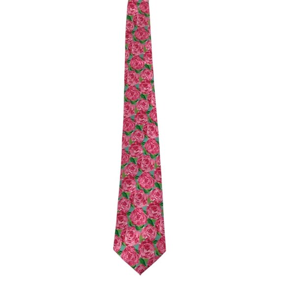 Other - Floral Pink & Green Necktie With Rose Pattern